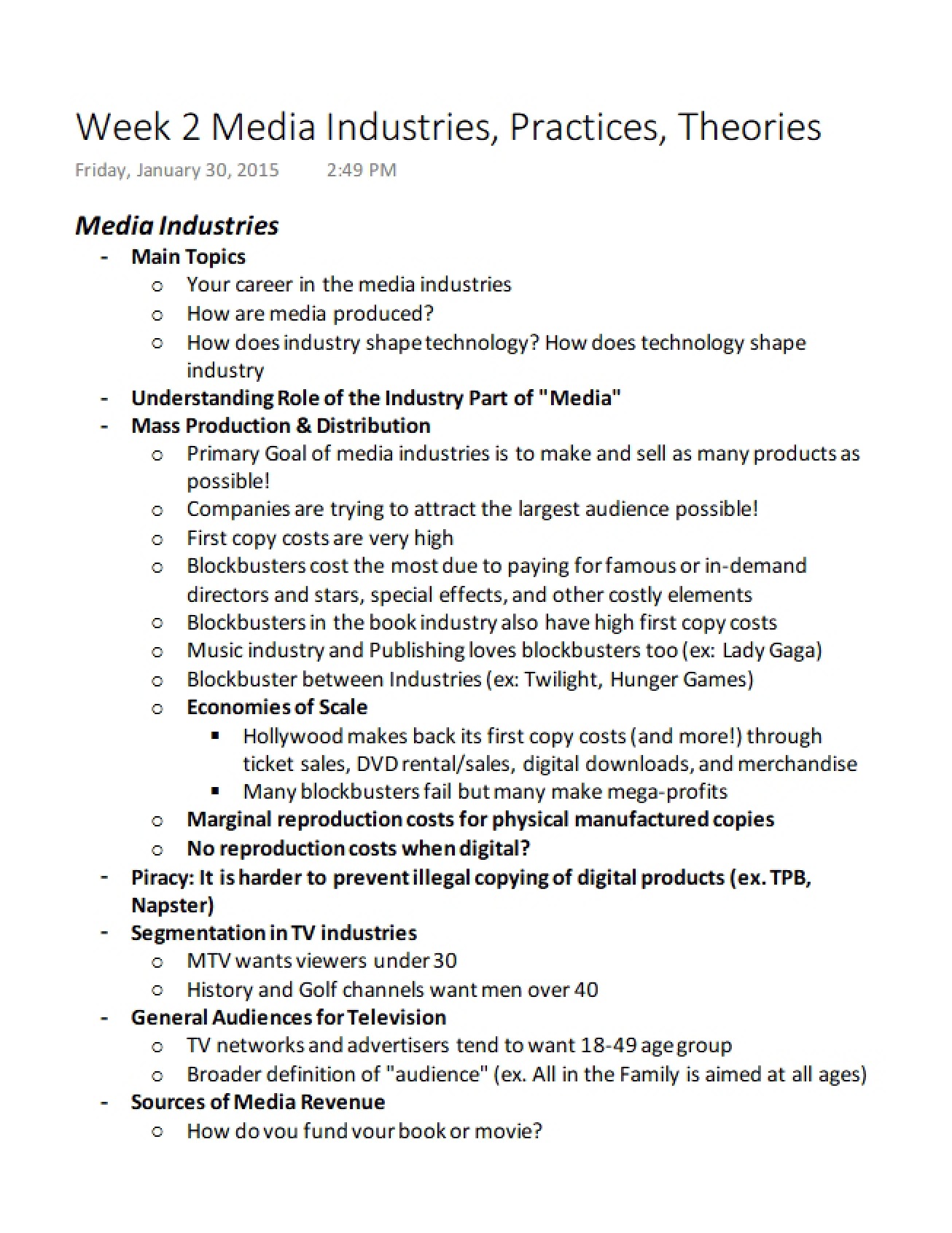 Practices, Theories, and Media Industries Week 2