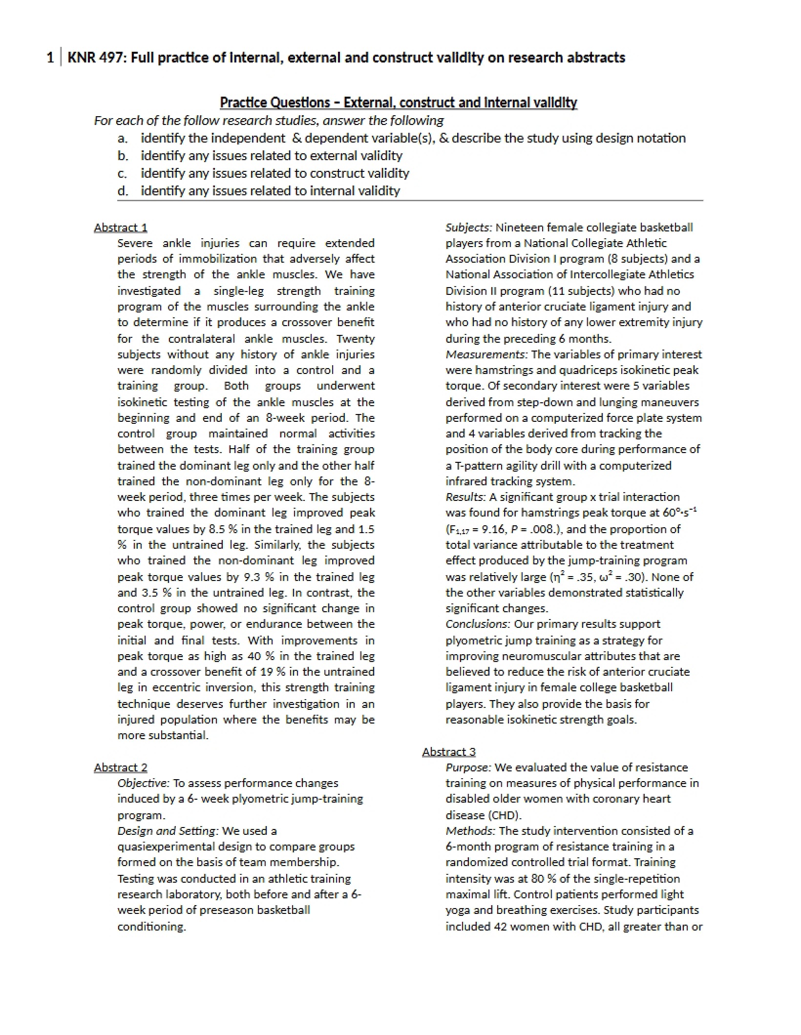 Practice Construct, External, and Internal Validity