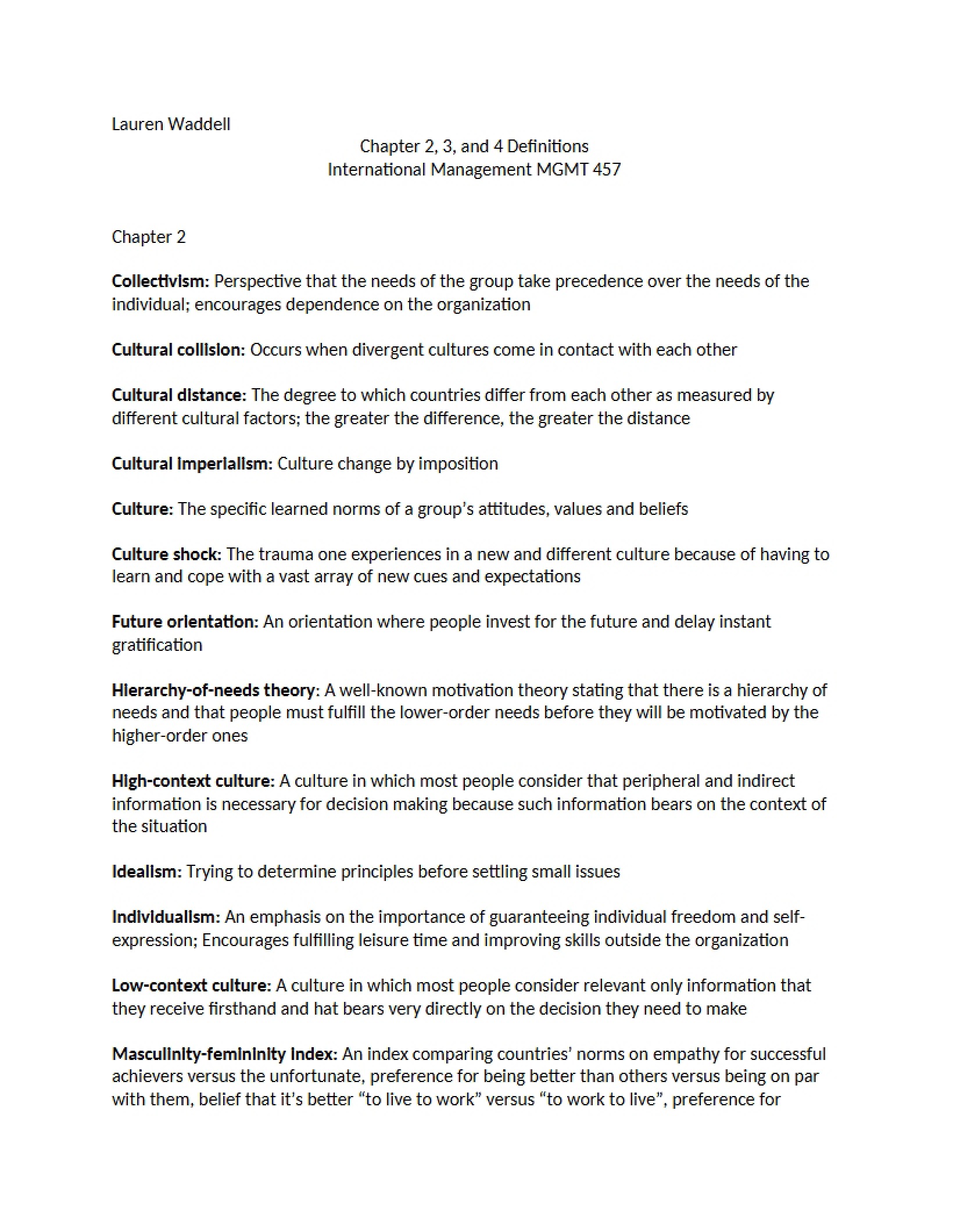 Definitions for Chapters 2-4