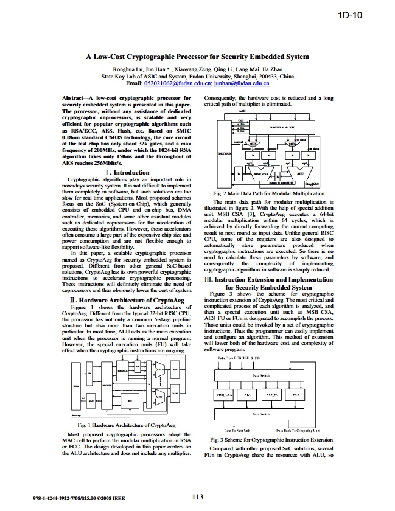 Security Embedded Systems: Low-Cost Cryptographic Processor