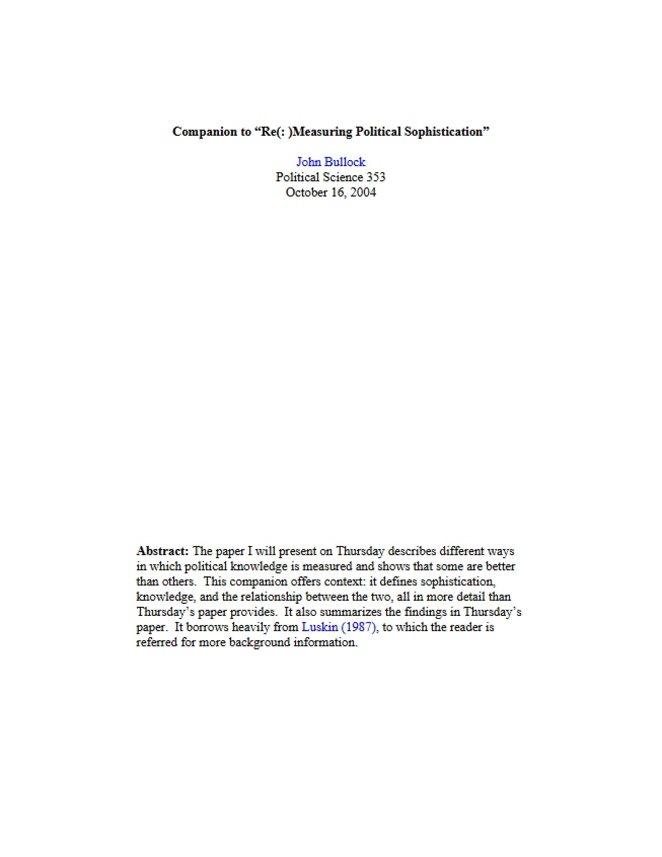 Workshop in Statistical Modeling Lecture Notes