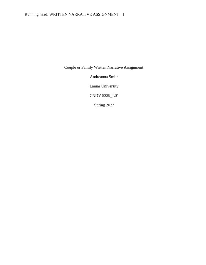Written Narrative Assignment for Couple or Family