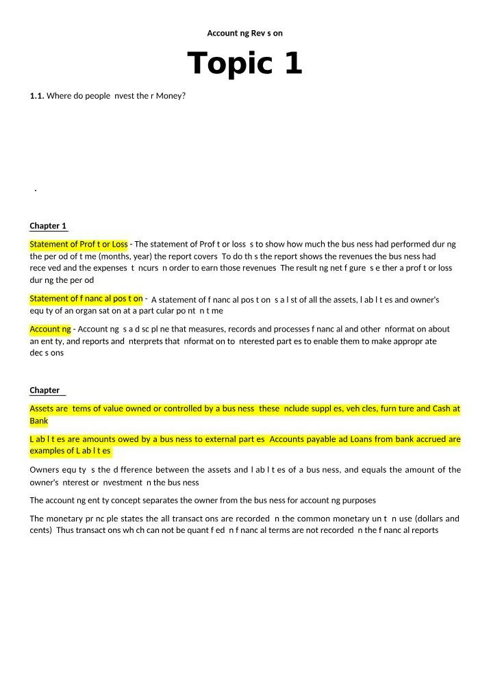 Accounting Revision Notes (Topic 1)