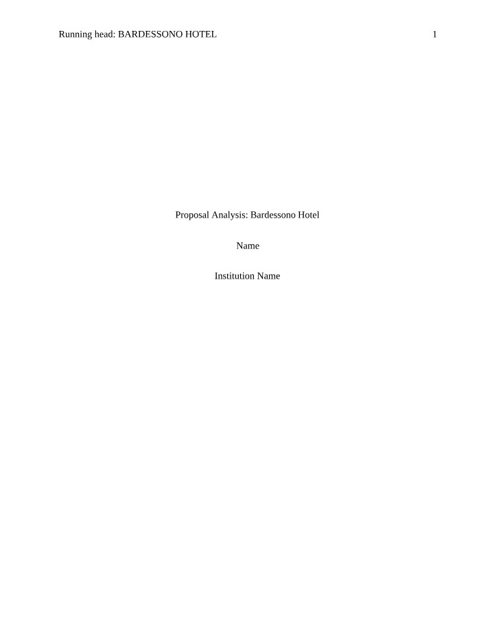 Bardessono Hotel Proposal Analysis
