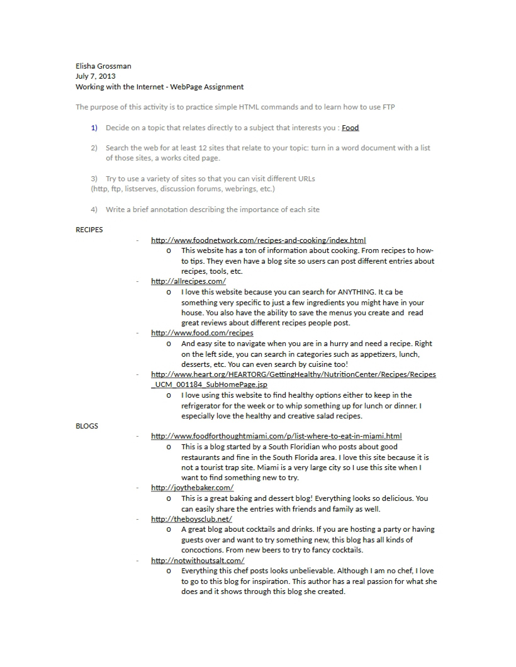 Assignment Web Page Creation