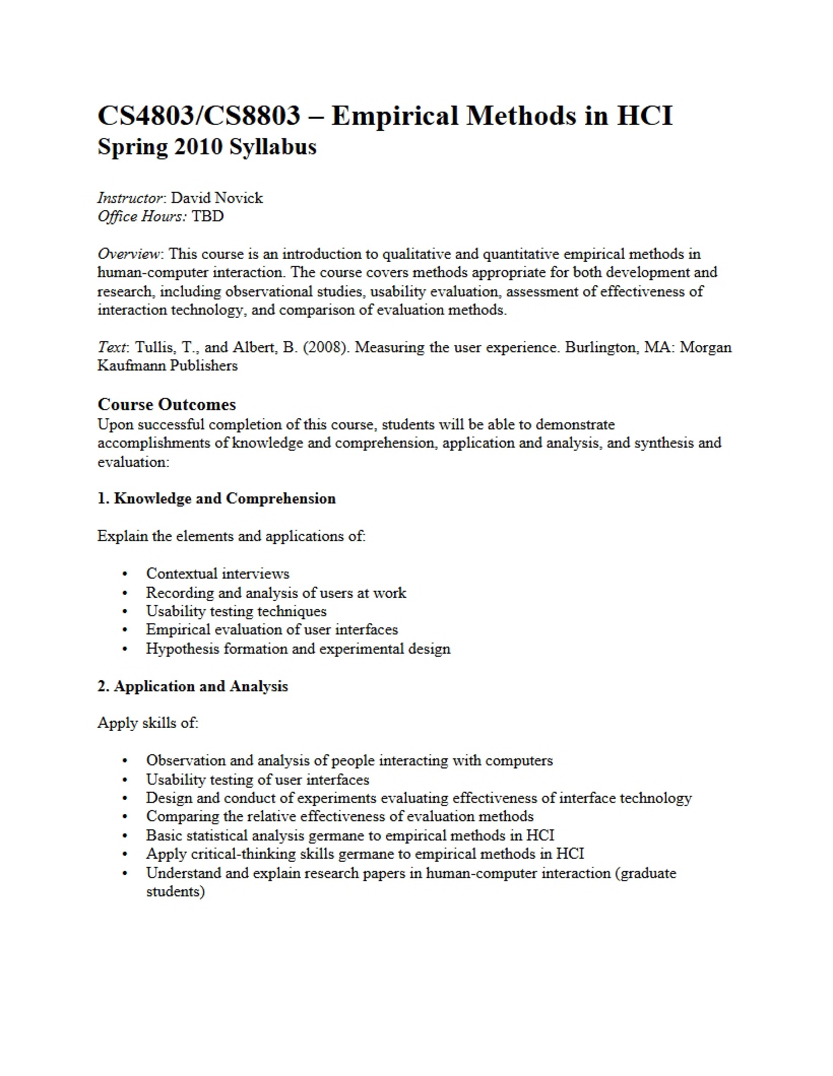 Empirical Methods in HCI Syllabus