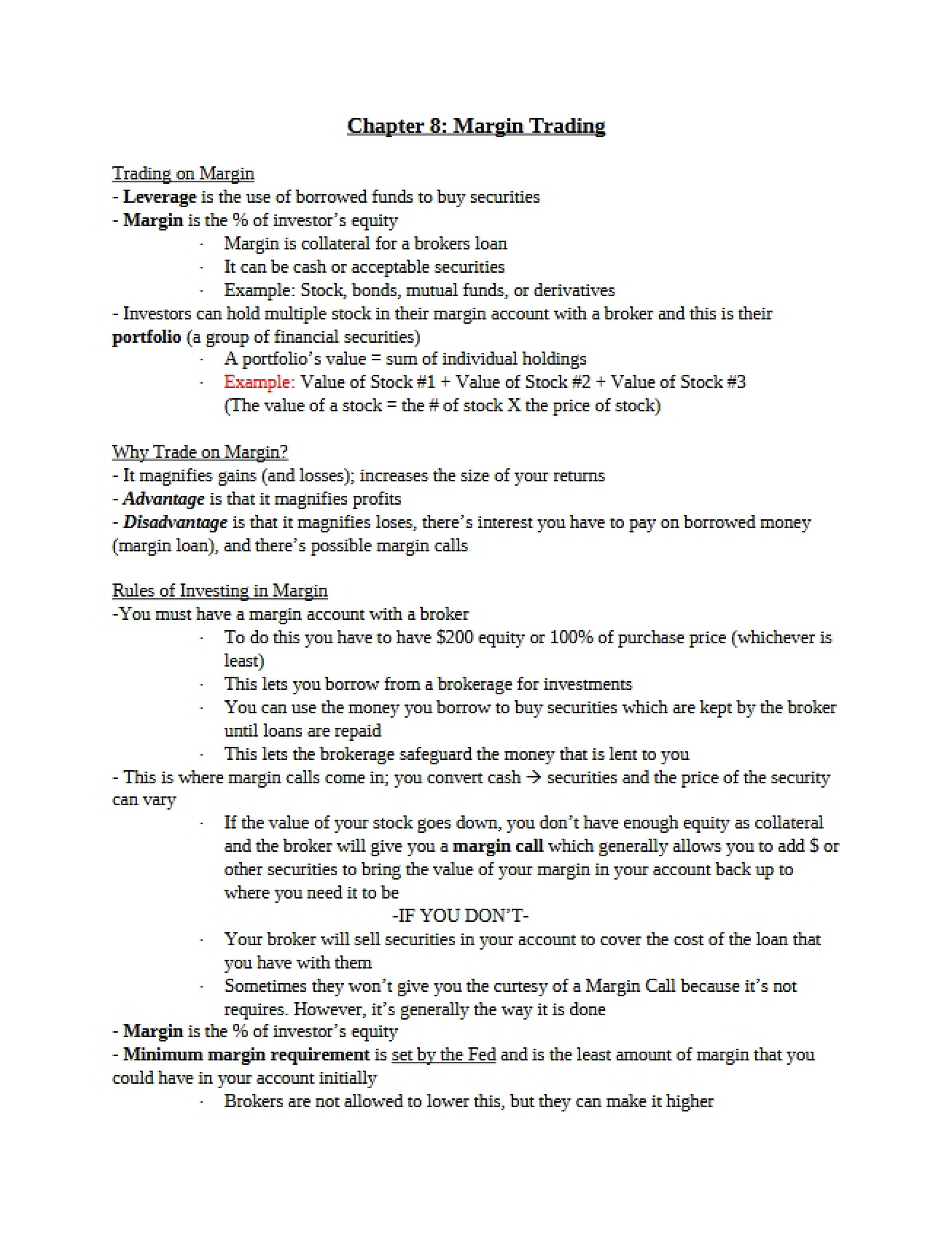 Chapter Eight's Explanation of Margin Trading