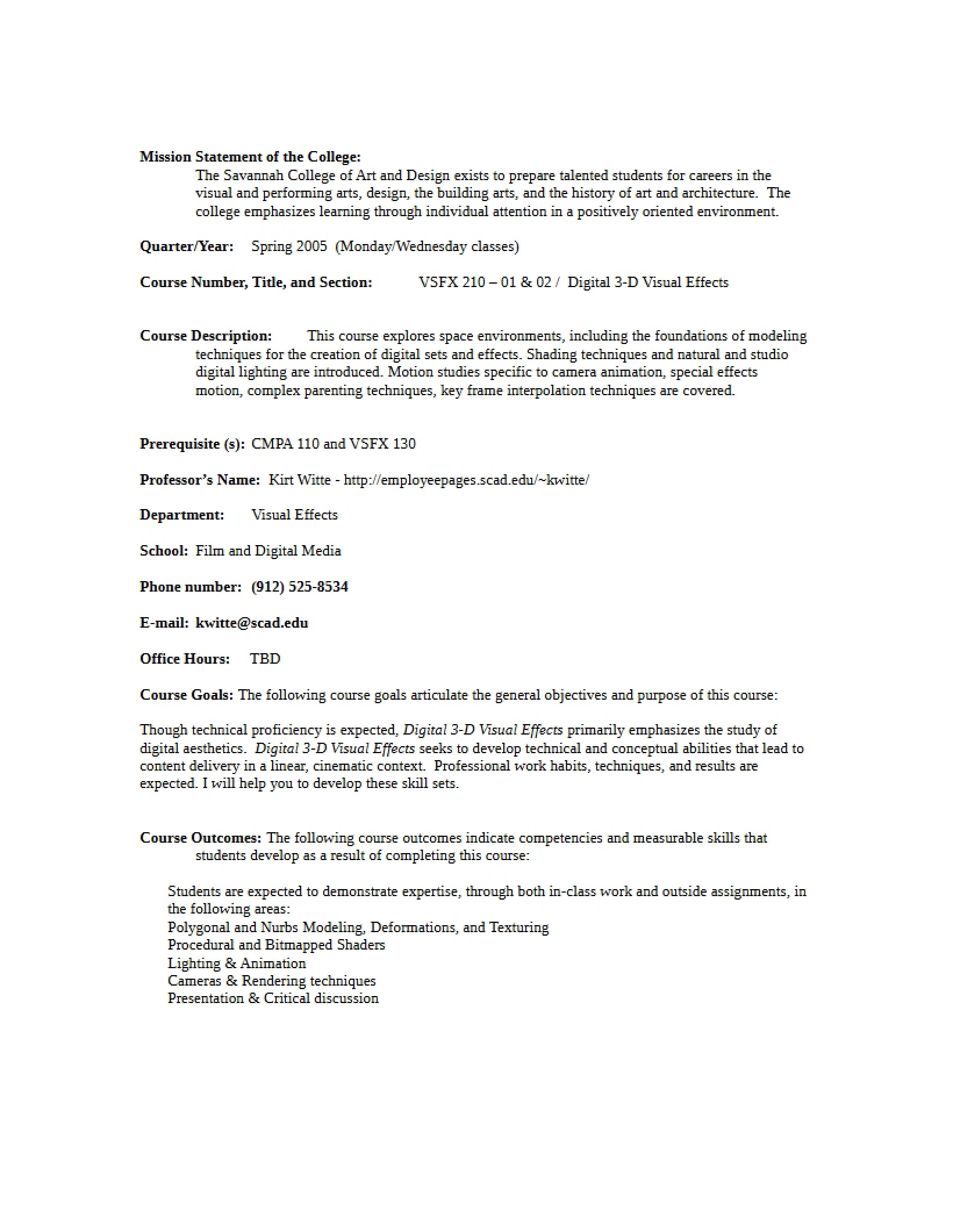 Course Guide for VSFX 210
