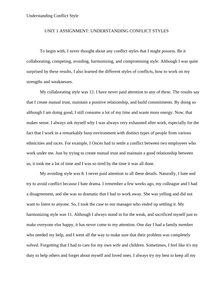 Conflict Styles Assignment