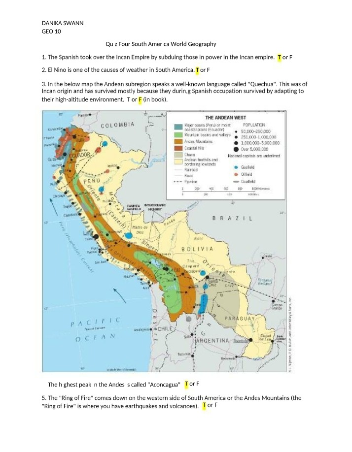 Quiz 4 - South America World Geography and Chapter Exam