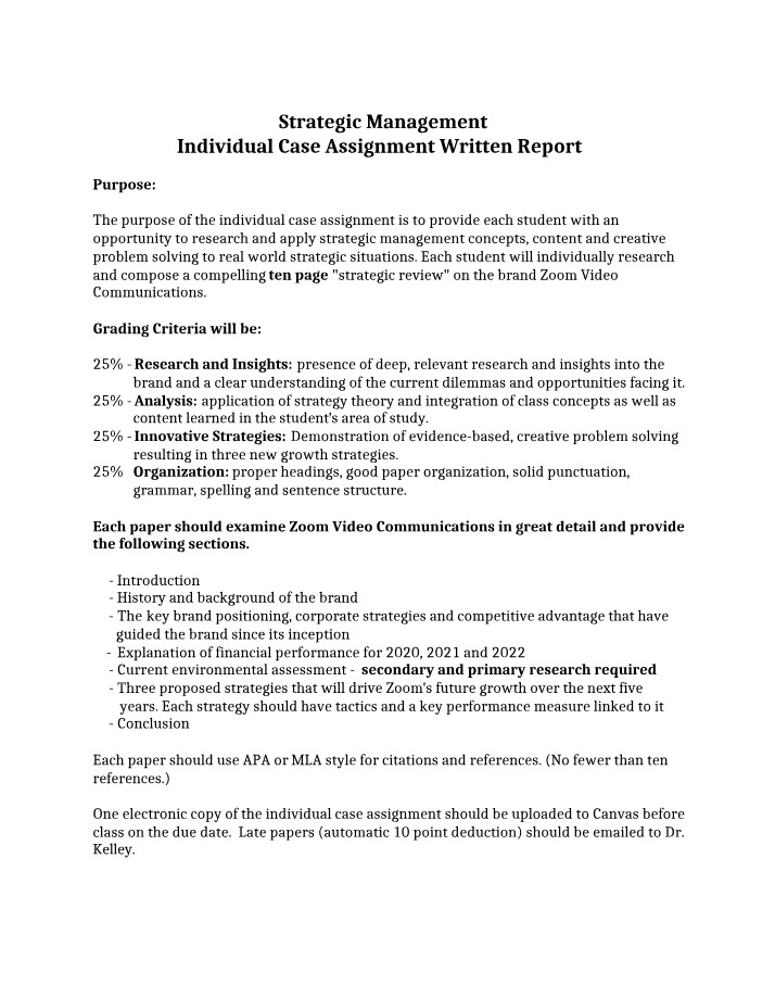 Zoom Video Communications Case Assignment