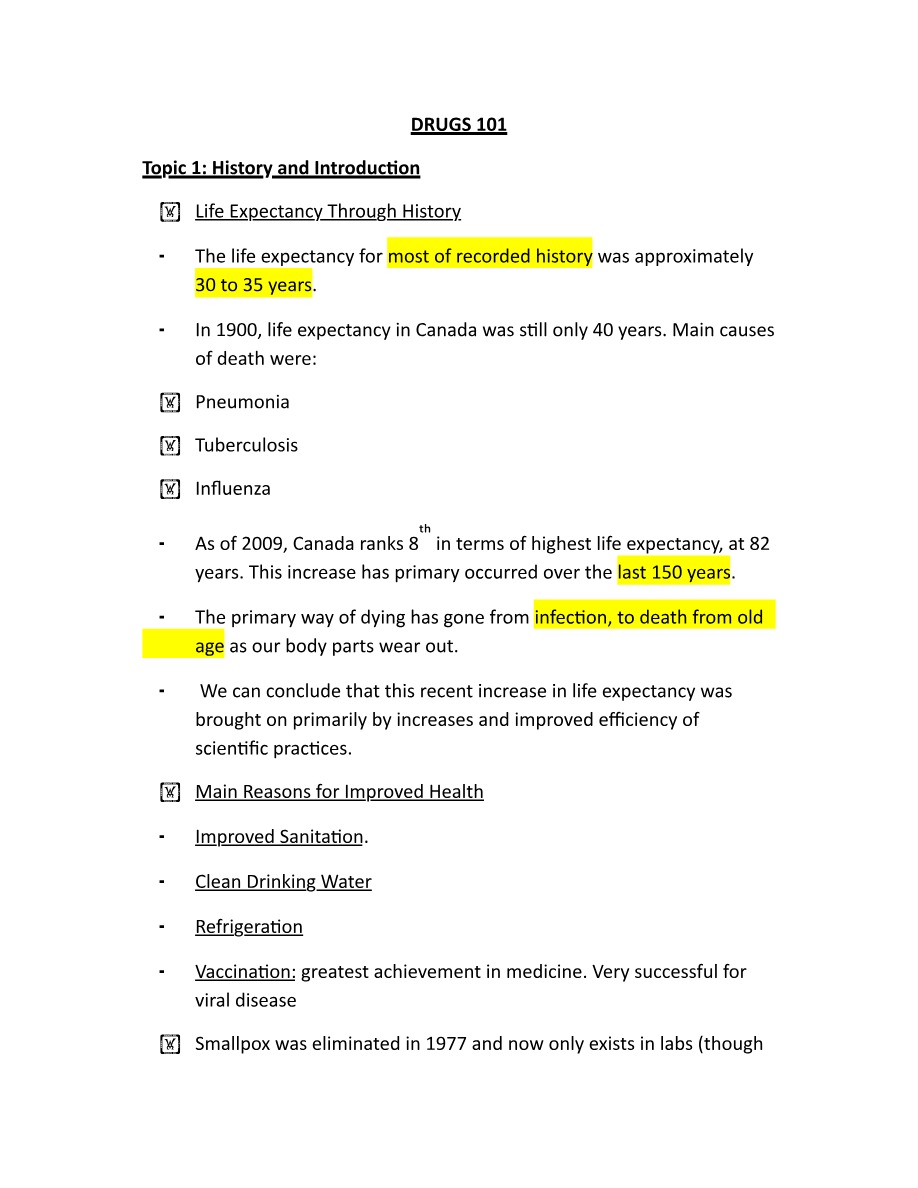 Lecture Notes for Drugs 101