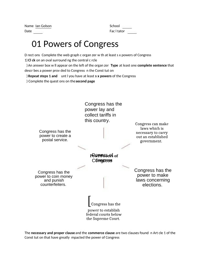 Powers held by Congress