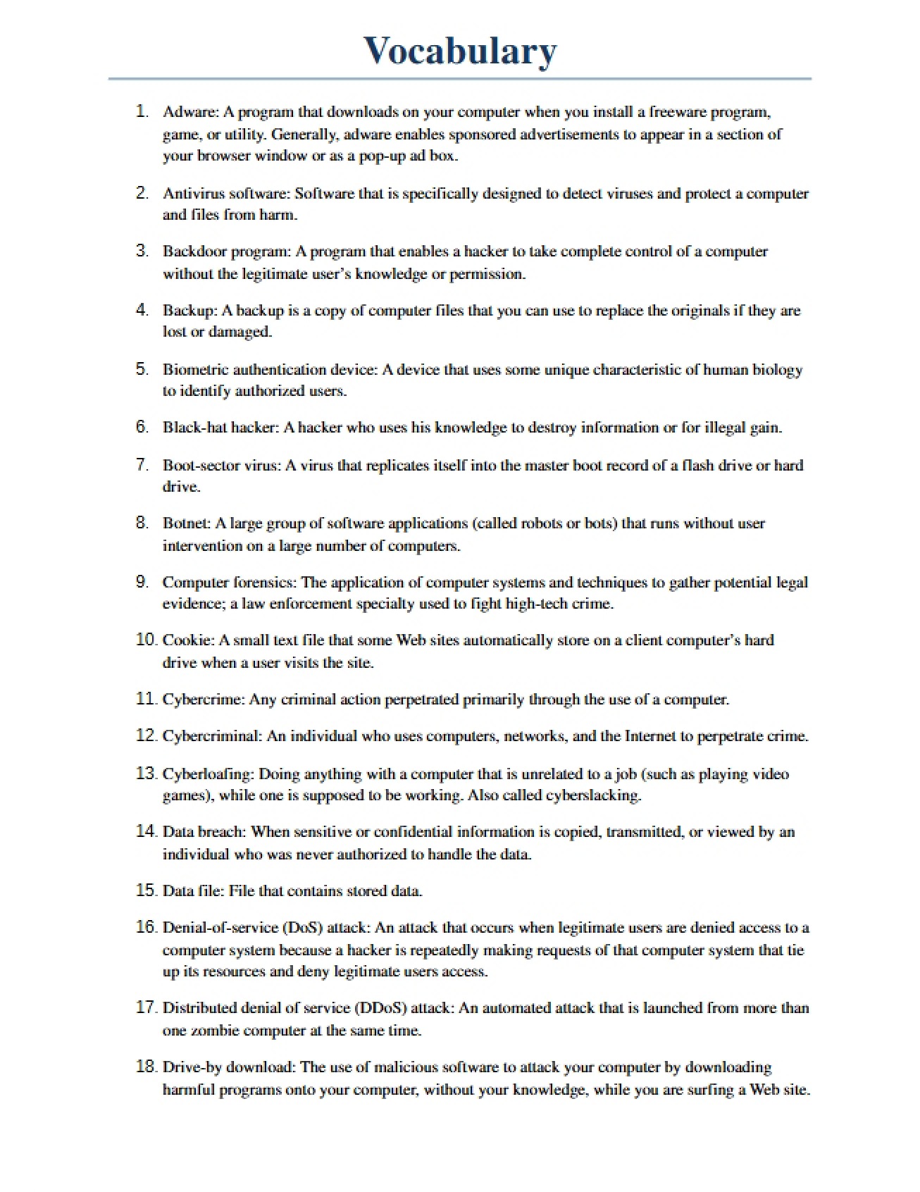 Course Vocabulary