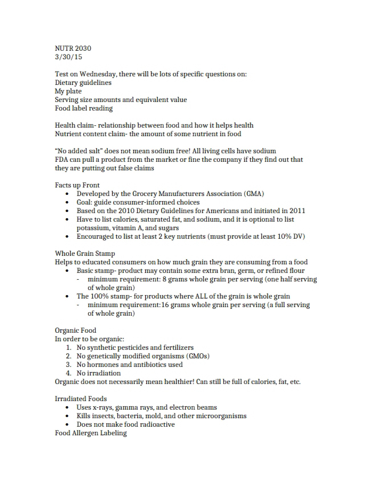 Nutrition Principles Study Guide