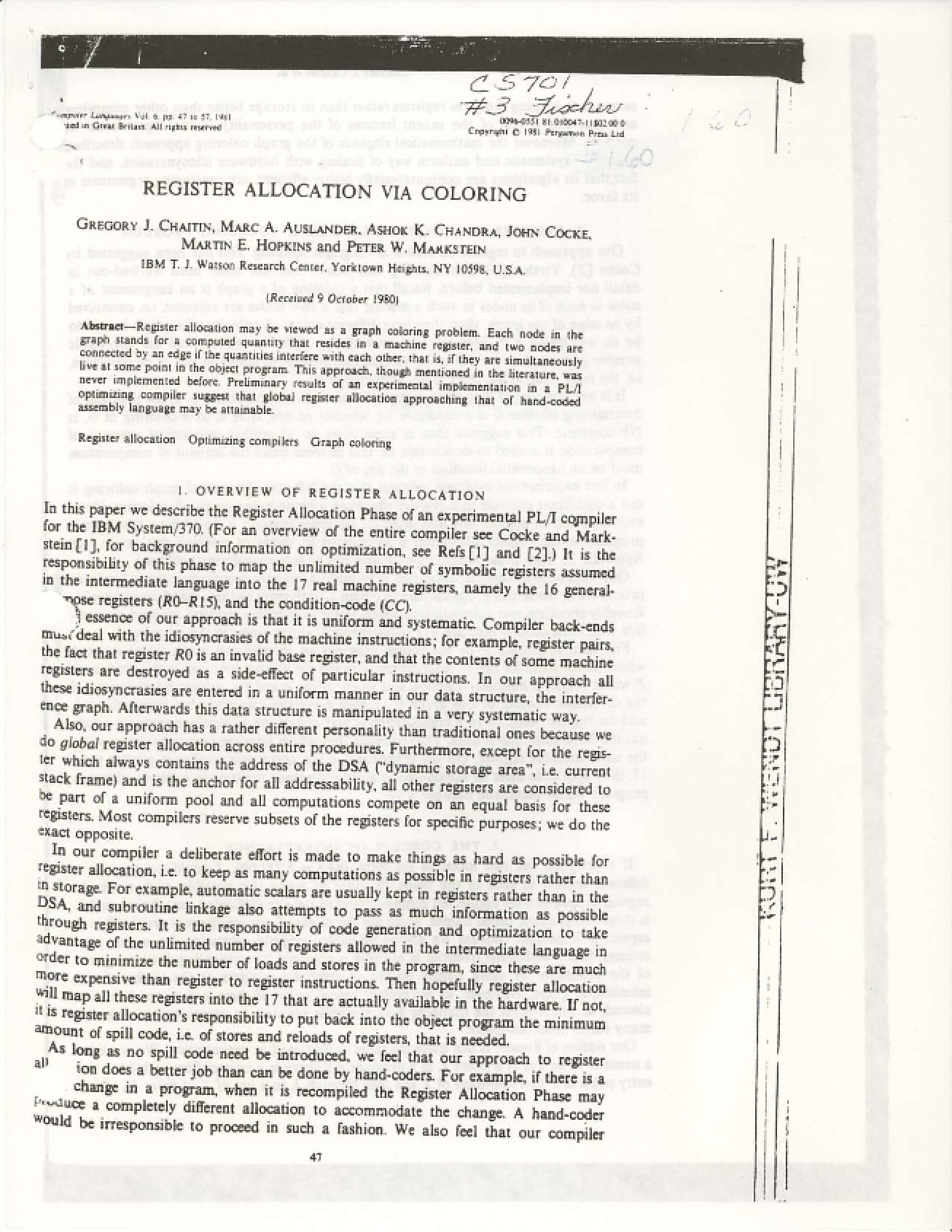 Coloring for Register Allocation
