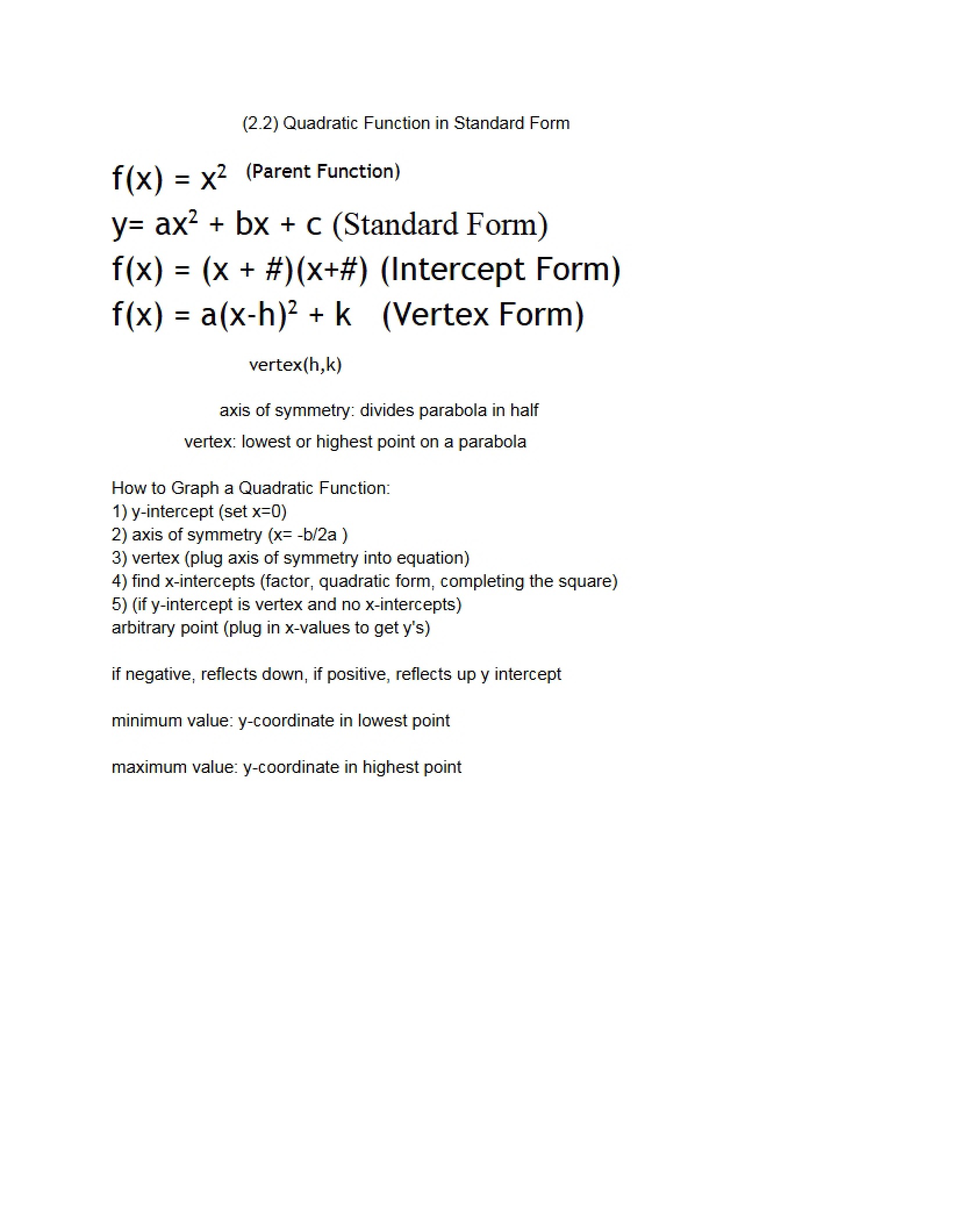 Standard Form of Quadratic Functions