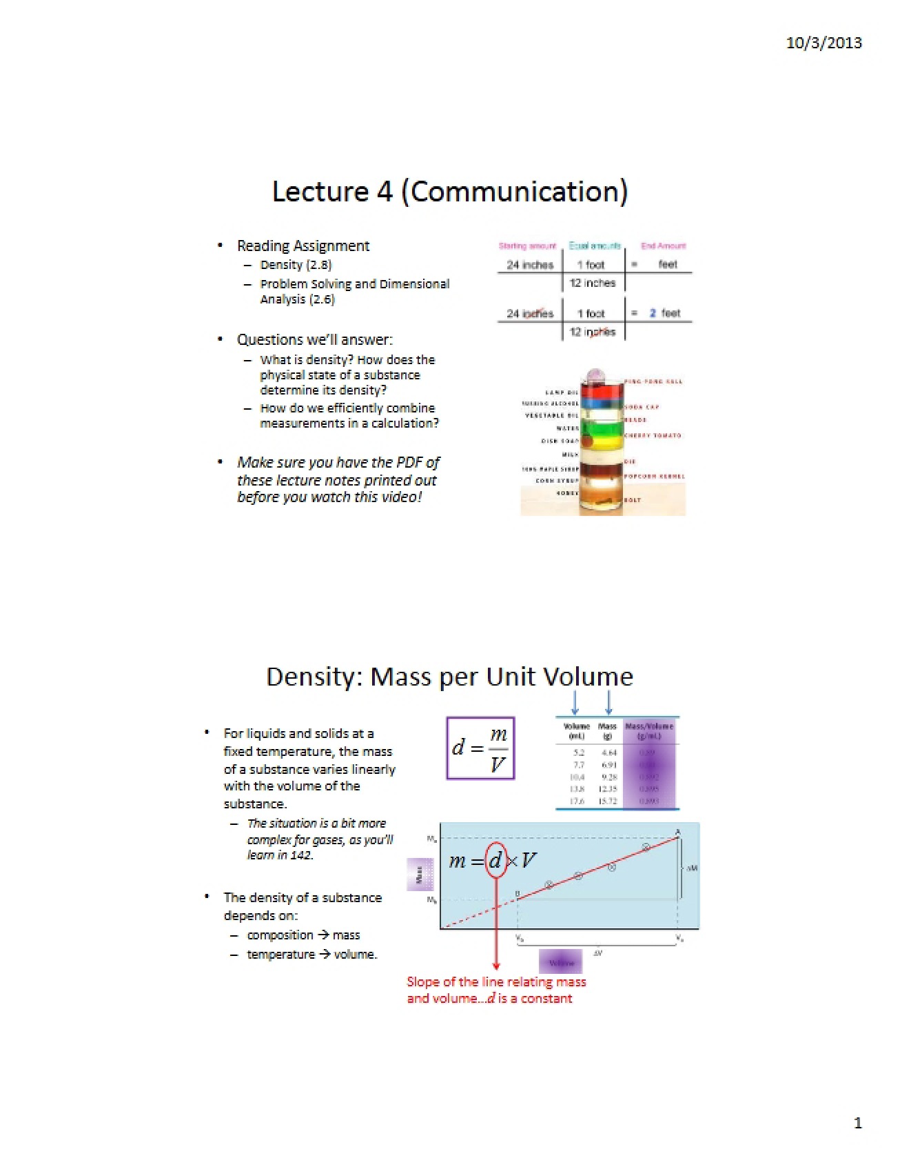Lecture 4 Dimensional Analysis and Density