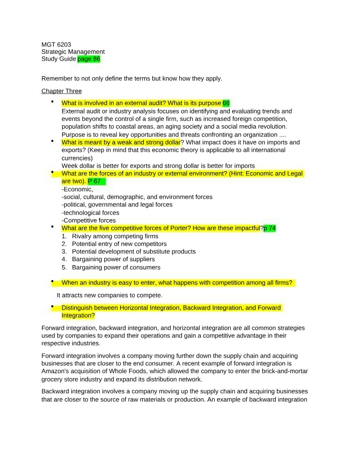 Strategic Management Study Guide - Chapter Three