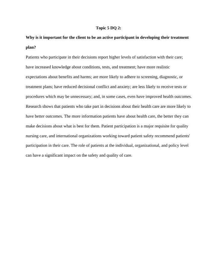 Treatment Plans - The Importance of Client Participation