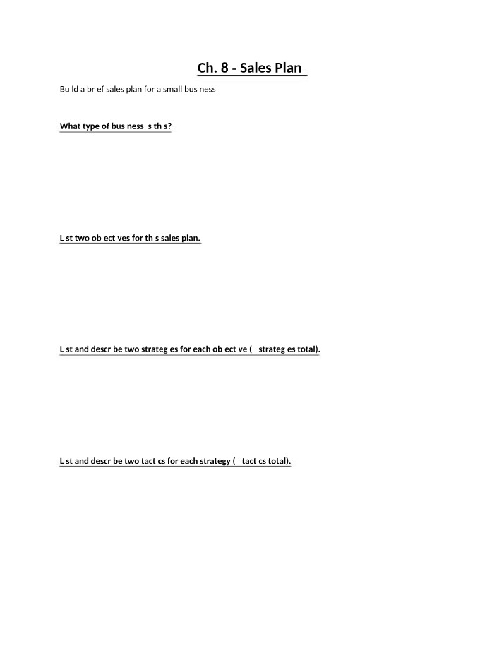Sales Plan - Chapter 8