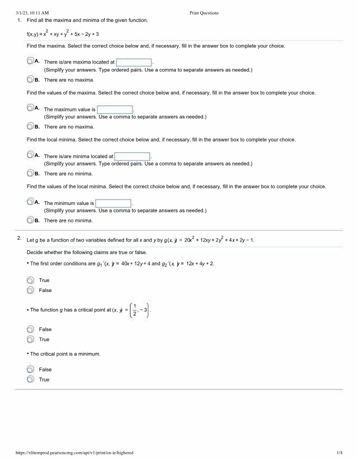 Optimizing Functions - Maxima and Minima