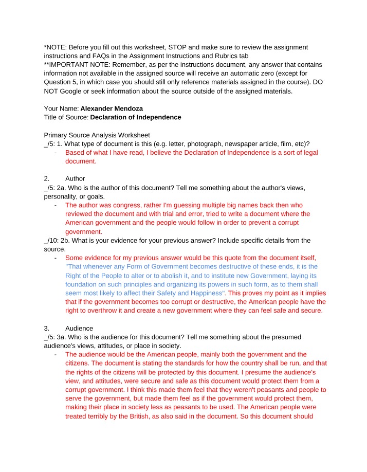 Declaration of Independence Analysis