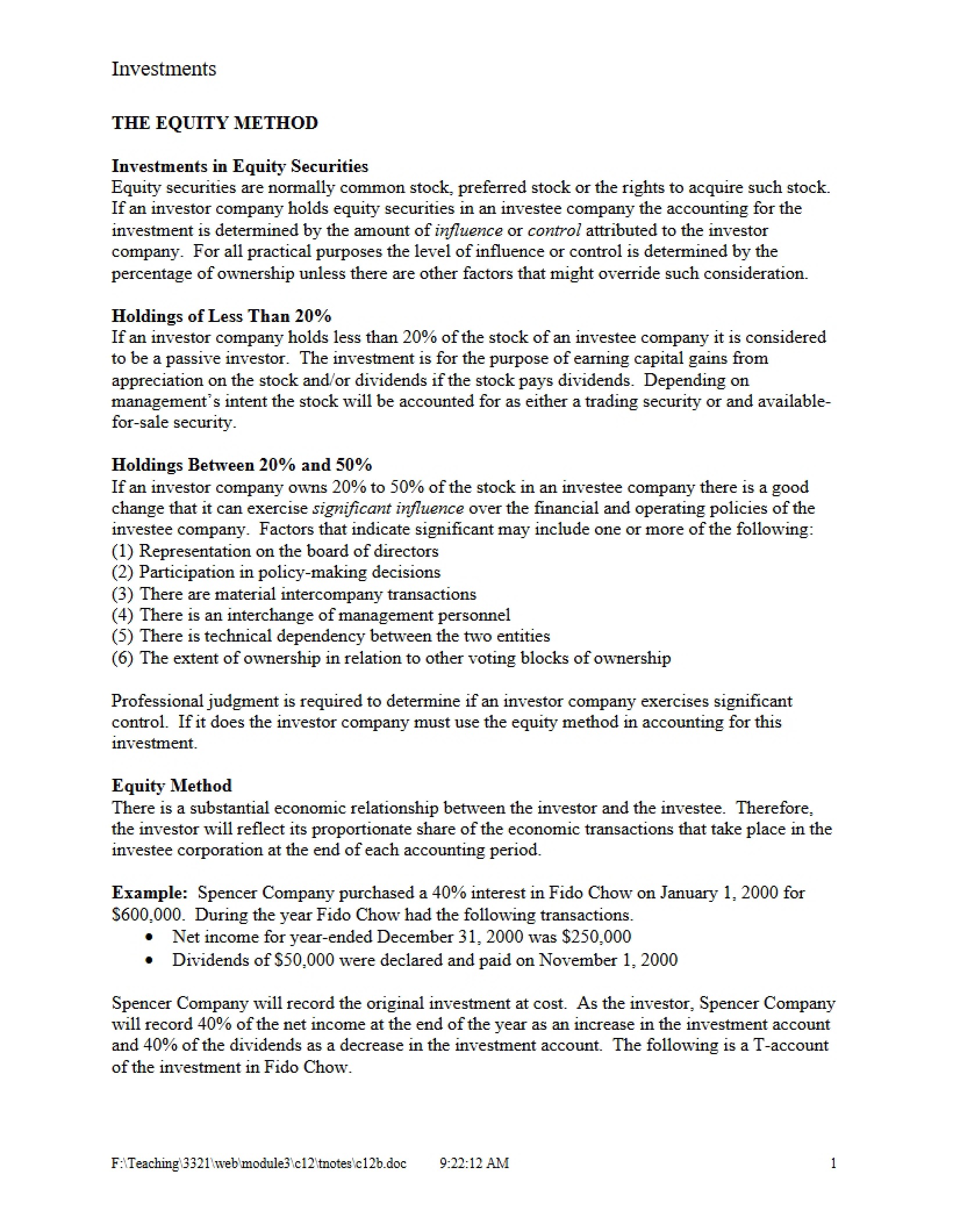 Study Notes on Investments
