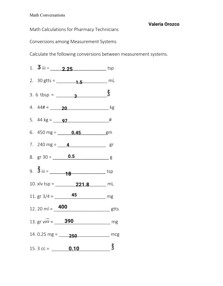 Math Conversions Homework