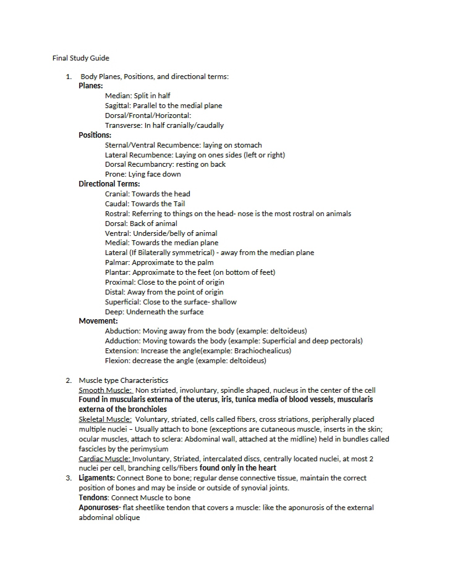 Study Guide for Finals