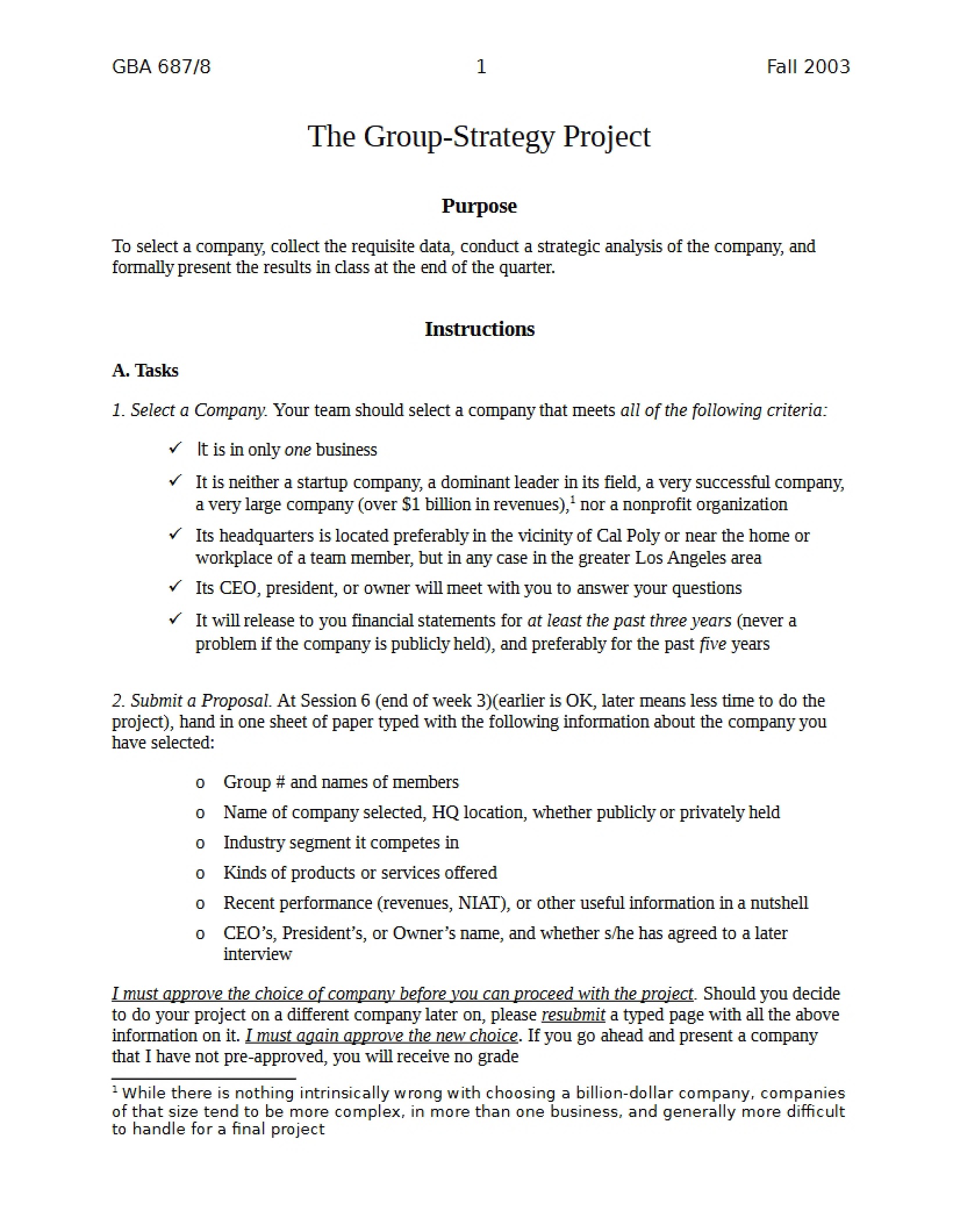 Project on Group Strategy