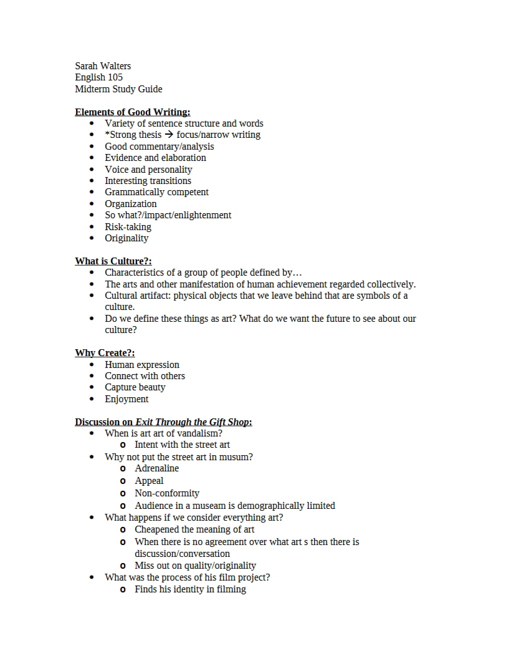 Midterm Exam Study Guide