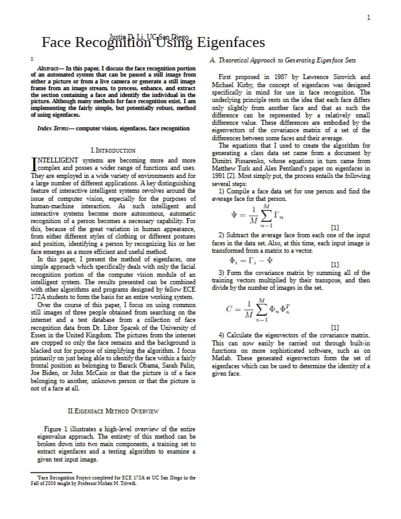 Eigenface Methodology for Face Recognition