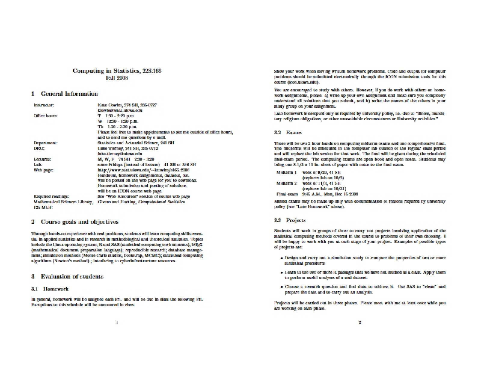Syllabus for Computing in Statistics