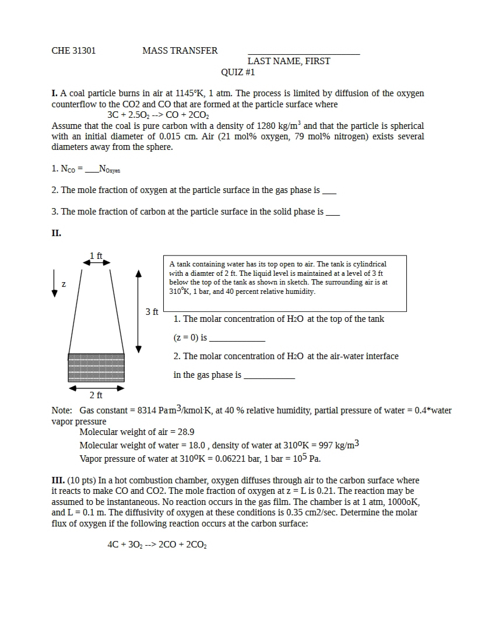 Transport Phenomena II Quiz 1