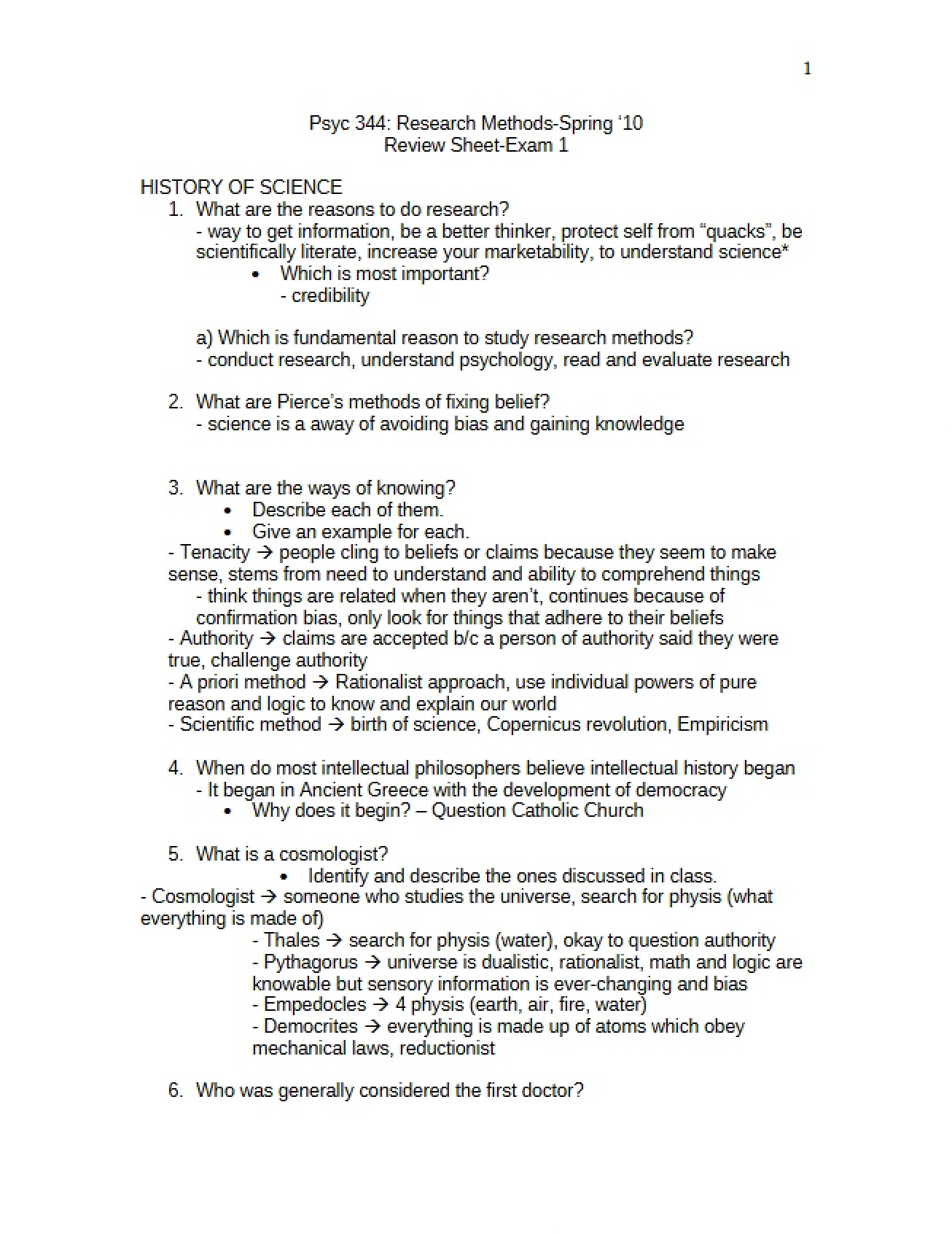 Materials for the First Research Methods Exam