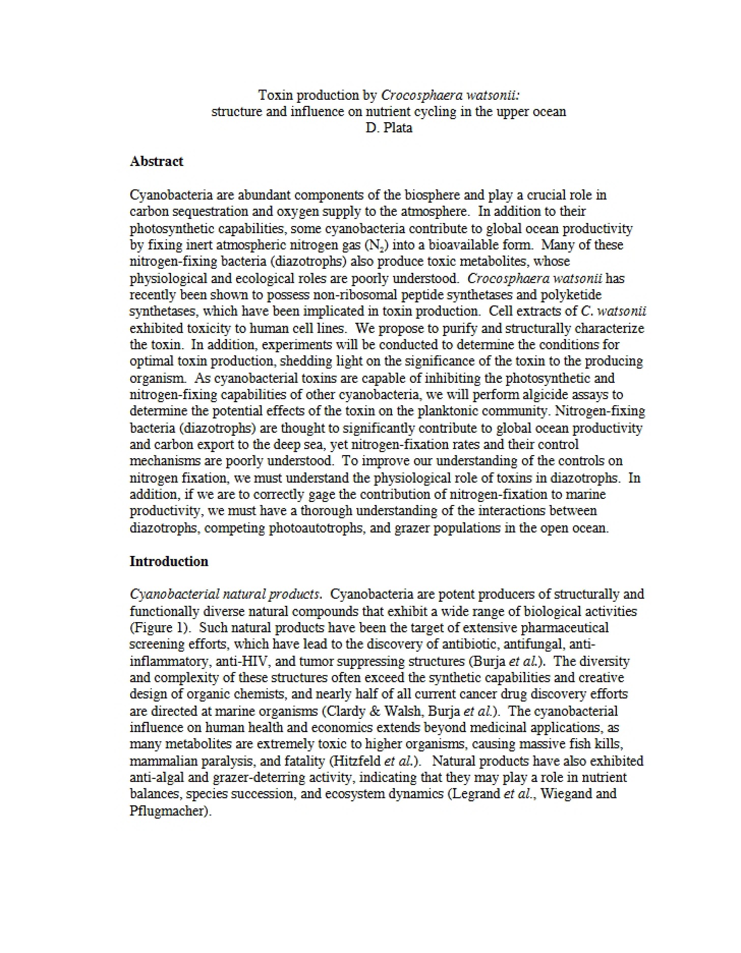 Crocosphaera Watsonii Toxin Production