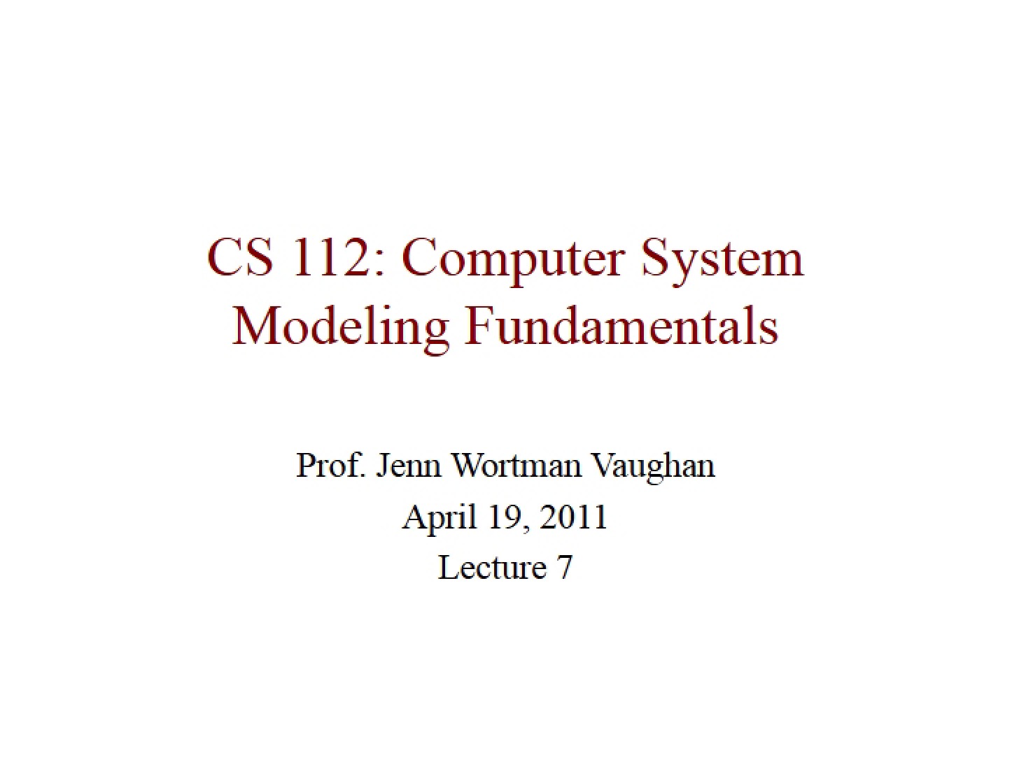 Lecture Seven