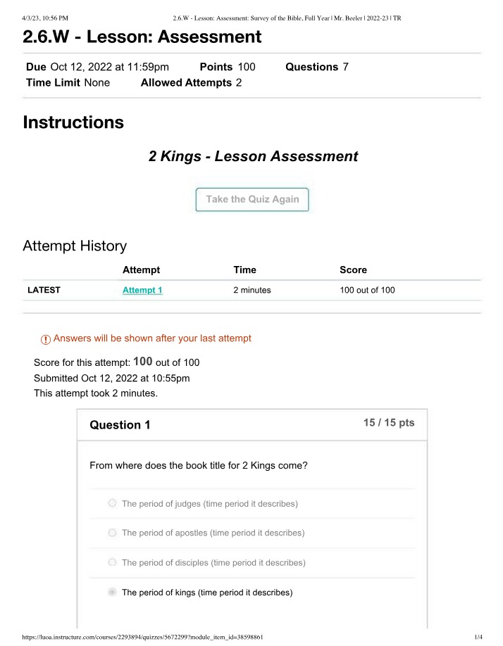Lesson Assessment - 2 Kings
