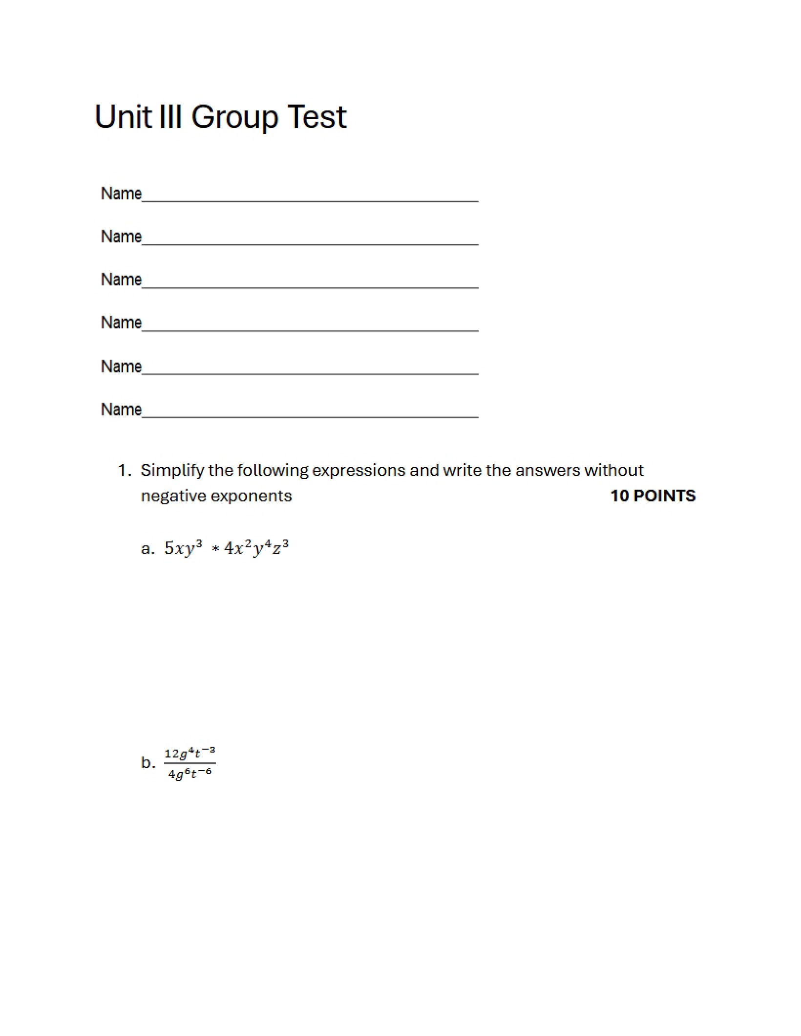 Group Test Unit III