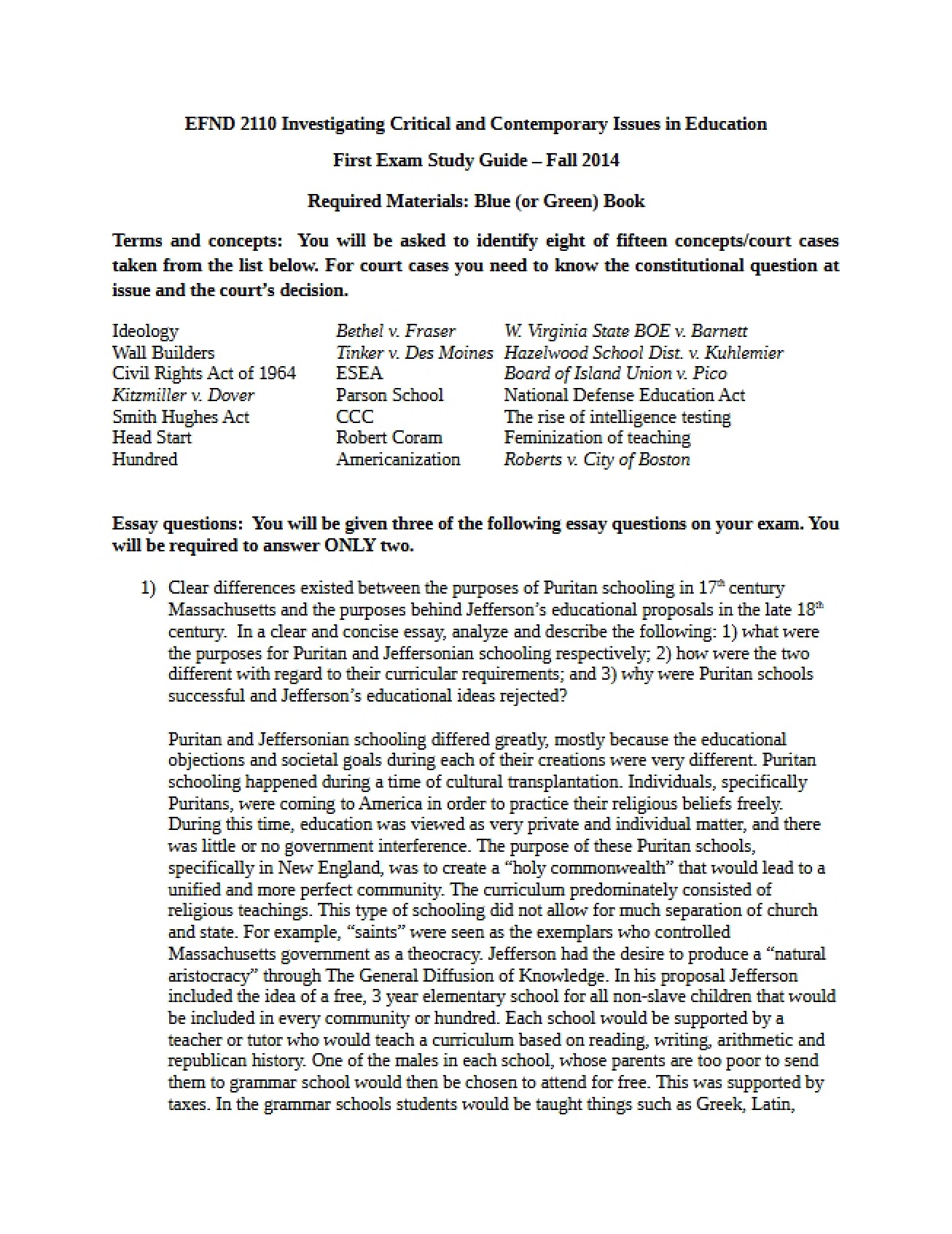 Study Guide for the First Exam