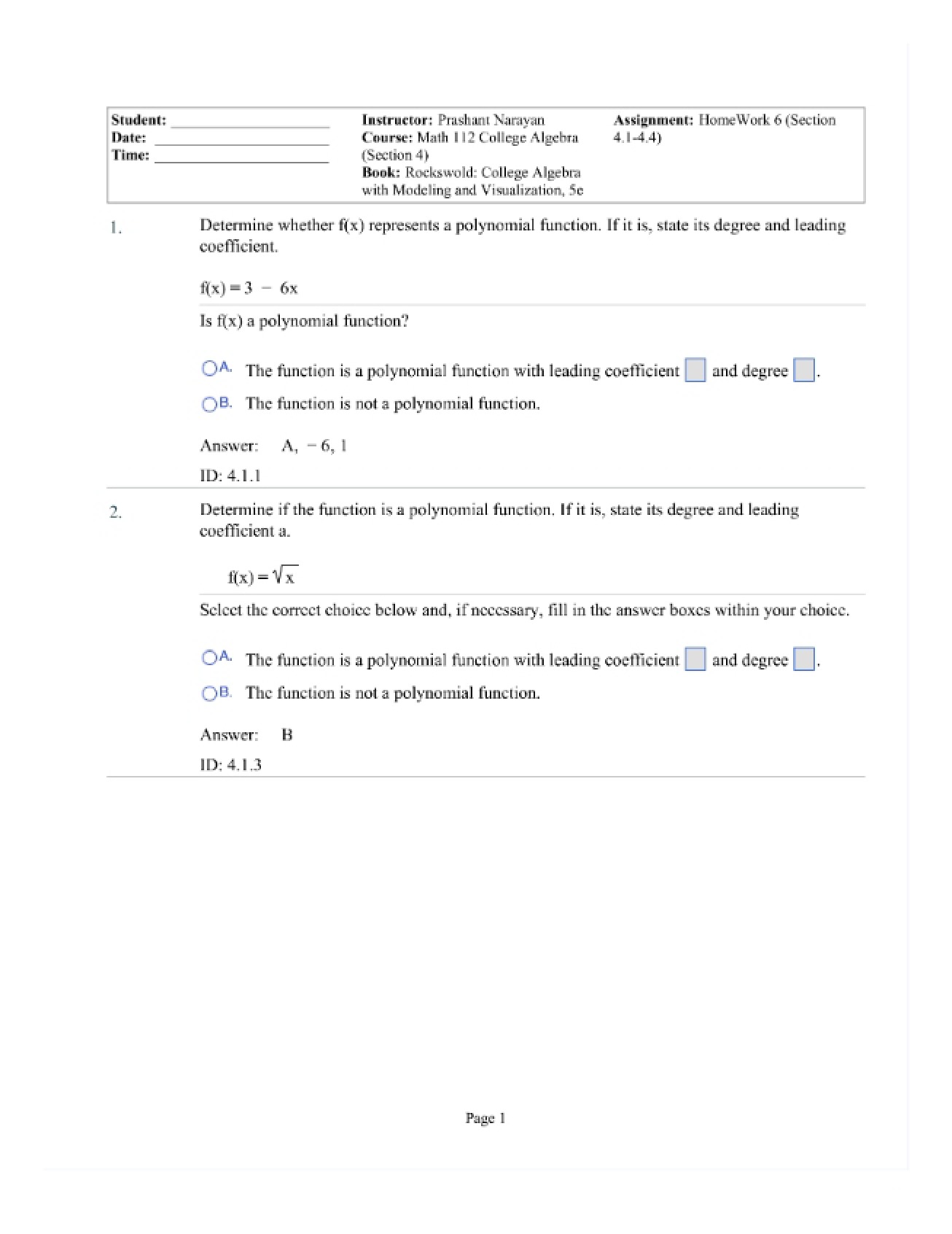 Sixth Homework