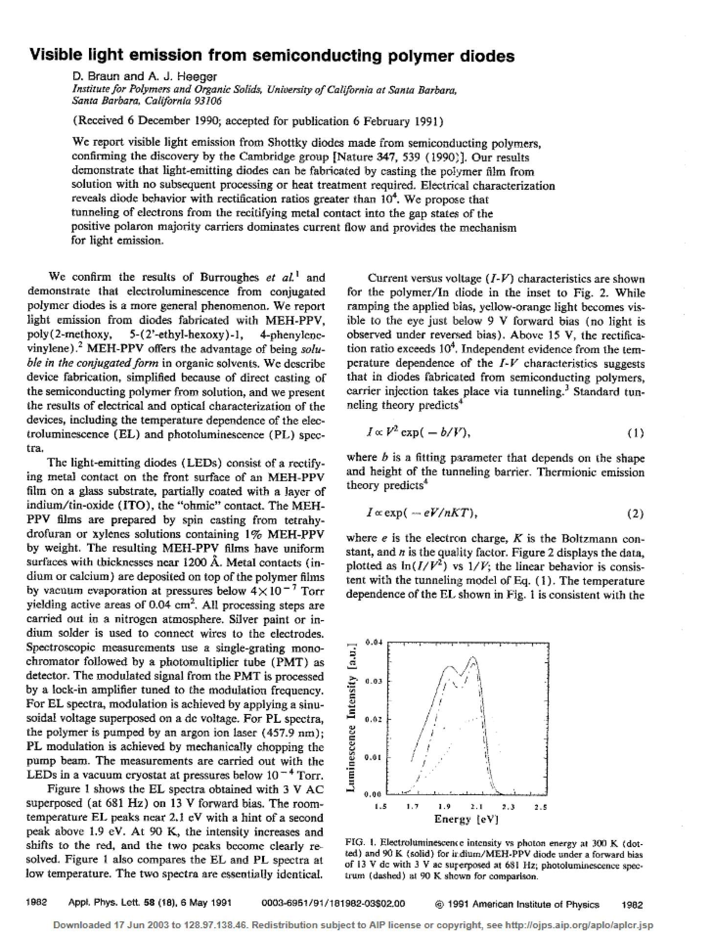 Semiconducting Polymer Diodes Visible Light Emission