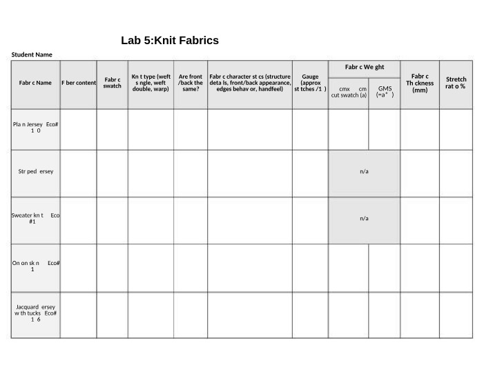 Knit Fabrics Lab 5