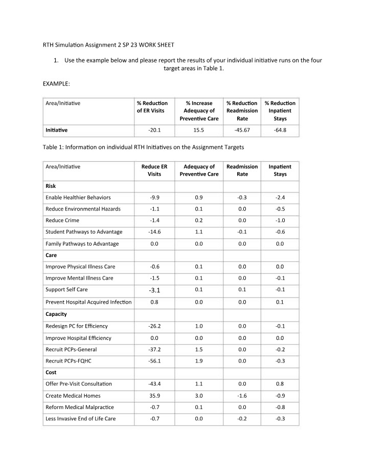 Worksheet for RTH Simulation Assignment 2 (SP 23)