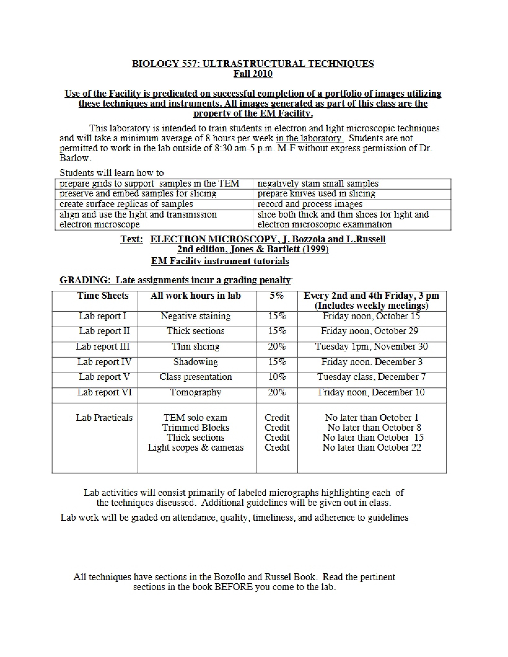 Syllabus for TEM Lab
