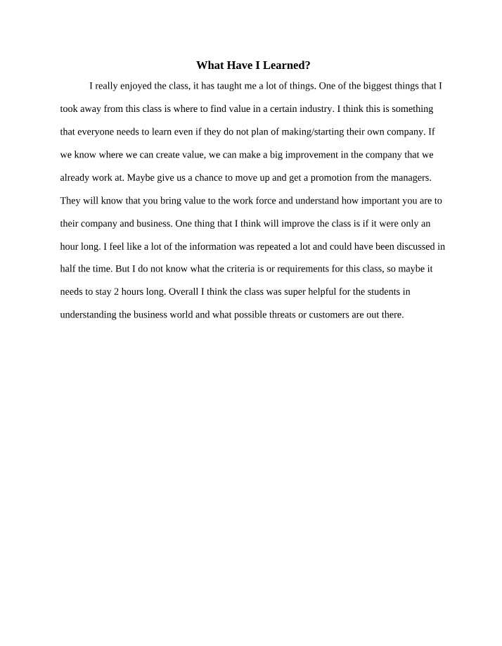 What I Have Learned