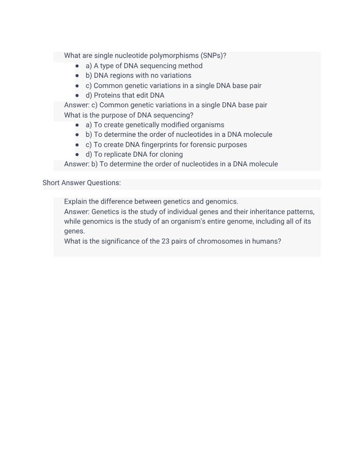 Single Nucleotide Polymorphisms (SNPs) and DNA