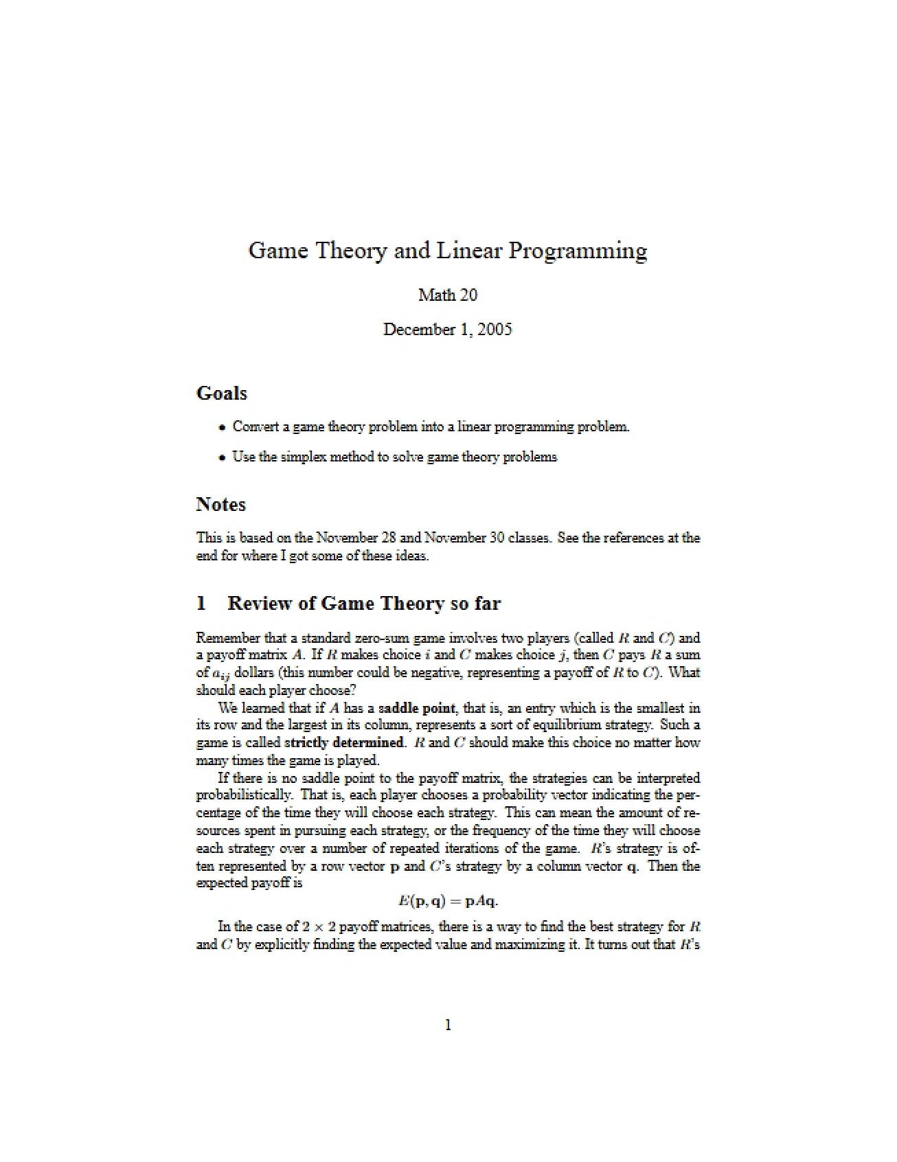 Linear Programming and Game Theory Relationship