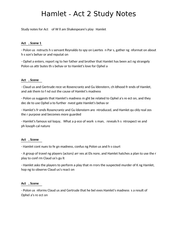 Study Notes for Hamlet Act 2